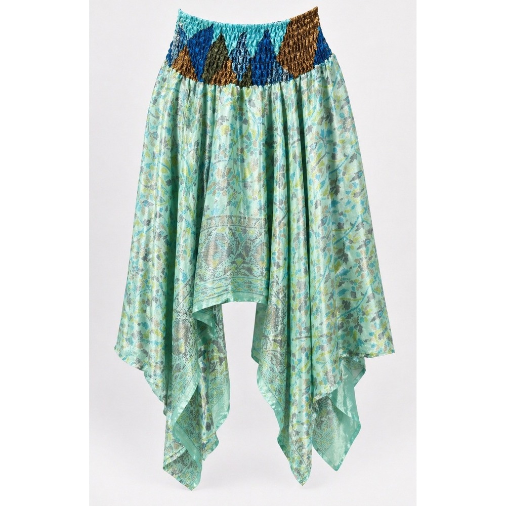 Women's Wevez OS Silk Viscose Handkerchief Skirt Smocked Boho Festival Fairy